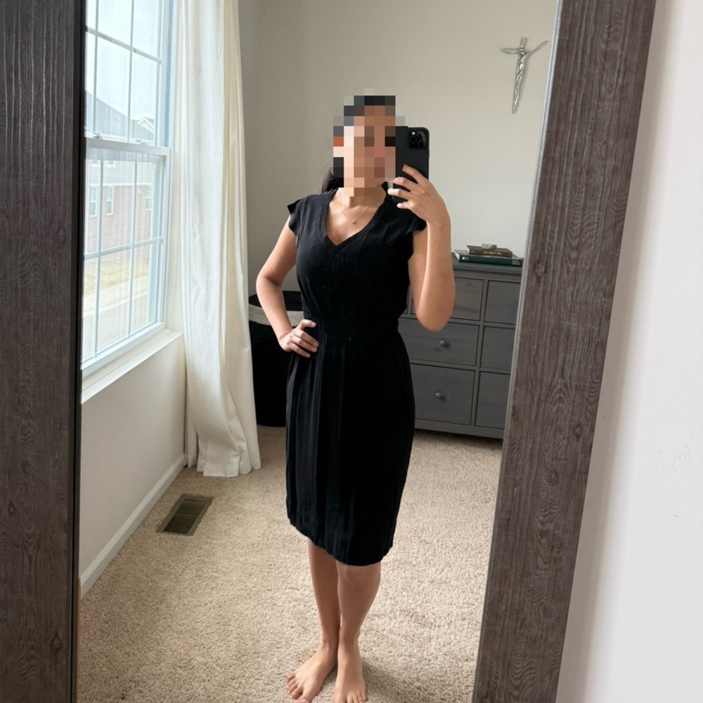 kate spade Black Midi V-Neck Cap Sleeve Dress
